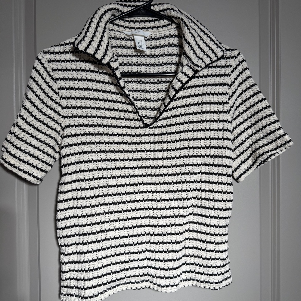 H&M Striped Knit Collared Top – XS